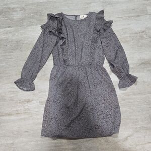 Ruffle-Trim Long Sleeve Dress in Charcoal Speckle